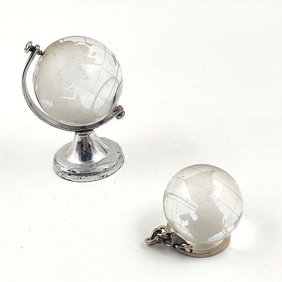 Vintage Mini Etched Glass Desk Globe & Matching Keychain - Picture 1 of 8